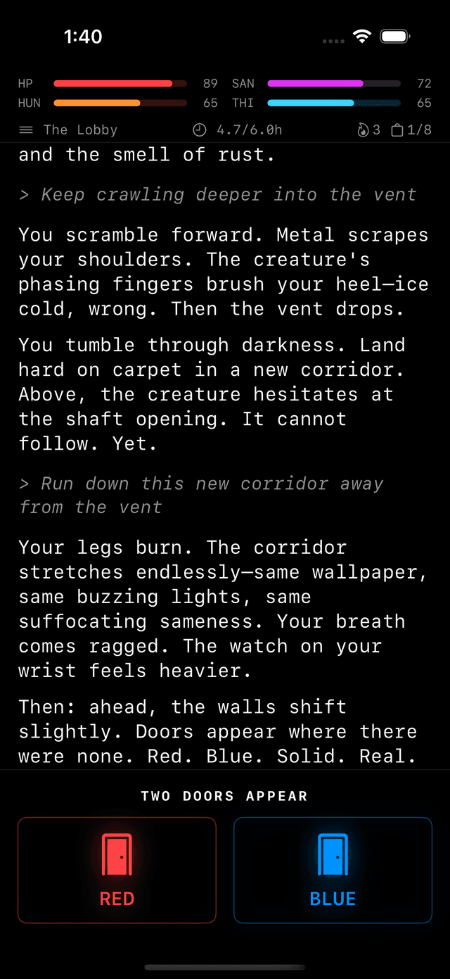 NoClip: Backrooms gameplay showing two doors choice